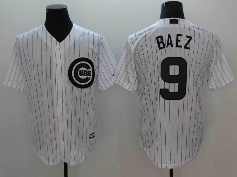 Men Chicago Cubs 9 Baez White Commemorative Edition Game MLB Jerseys